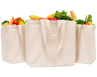 Extra-Large Jumbo Canvas Grocery Tote with 6 Bottle Sleeves, 100 lbs Capacity, Foldable Shopping Bag, Dual Handles, 14.5”x9.5”x15.5”