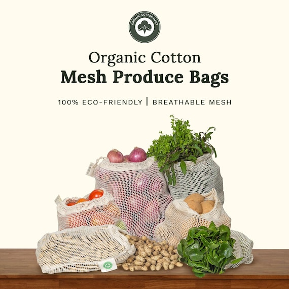 Mesh Produce Bags, Reusable Cotton Vegetable Bags with Drawstring, Mesh Grocery Bags for Fruits & Veggies, Net Produce Bag