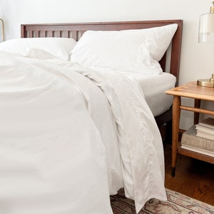 Organic Cotton Percale Weave Sheets Set - Available in Twin, Twin XL, Full, Queen, King and California King  - GOTS Certified Pure White