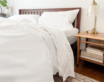 Organic Cotton Percale Weave Sheets Set - Available in Twin, Twin XL, Full, Queen, King and California King  - GOTS Certified Pure White