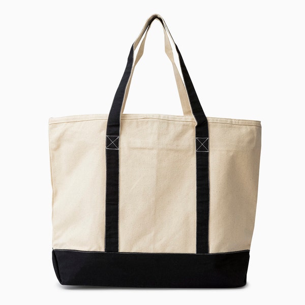 Extra Large Canvas Tote Bag with Zipper - Large Canvas Beach Bags - Big Size Shopping Bag with Zipper Top and Handles