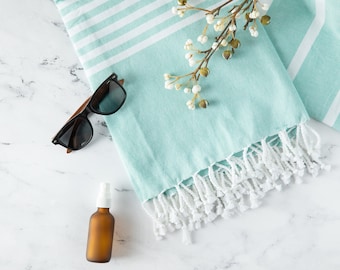 Cotton Turkish Beach Towel, Oversized Beach Wrap, Travel & Pool Essential, Summer Gift, Boho Towel, Quick Dry and Sand-free, 71” x 37”