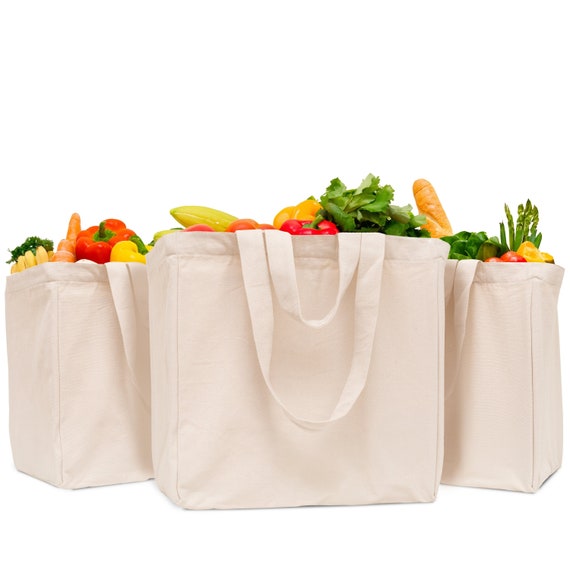 Extra-Large Jumbo Canvas Grocery Tote with 6 Bottle Sleeves, 100 lbs Capacity, Foldable Shopping Bag, Dual Handles, 14.5”x9.5”x15.5”