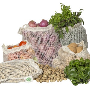 Reusable Produce Bags - Organic Cotton Mesh Produce Bags - 6 Pack Washable Mesh Vegetable Bags - Tare Weight on Label