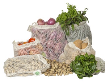 Reusable Produce Bags - Organic Cotton Mesh Produce Bags - 6 Pack Washable Mesh Vegetable Bags - Tare Weight on Label