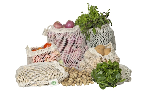 Reusable Produce Bags Organic Cotton Mesh Produce Bags 6 Pack Washable Mesh Vegetable Bags Tare Weight on Label Etsy