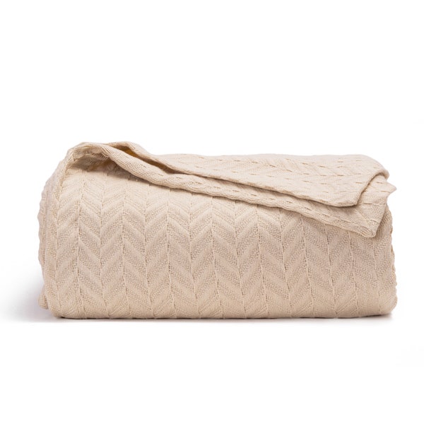 Organic Cotton Herringbone Blanket - Luxury Cotton Woven Blanket - Premium, Super Soft and Breathable All Season Blanket