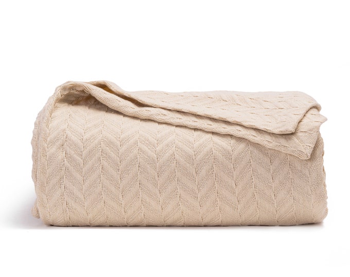 Organic Cotton Herringbone Blanket - Luxury Cotton Woven Blanket - Premium, Super Soft and Breathable All Season Blanket