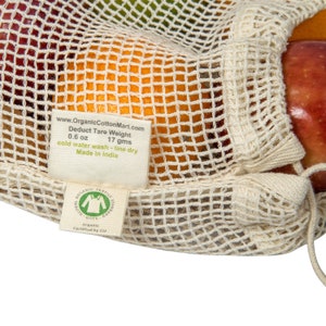 Reusable Produce Bags Organic Cotton Mesh Produce Bags 6 Pack Washable Mesh Vegetable Bags Tare Weight on Label image 2