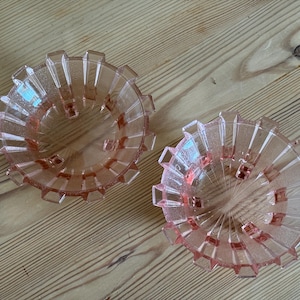 Set of 2 vintage art deco pressed pink glass  bowls
