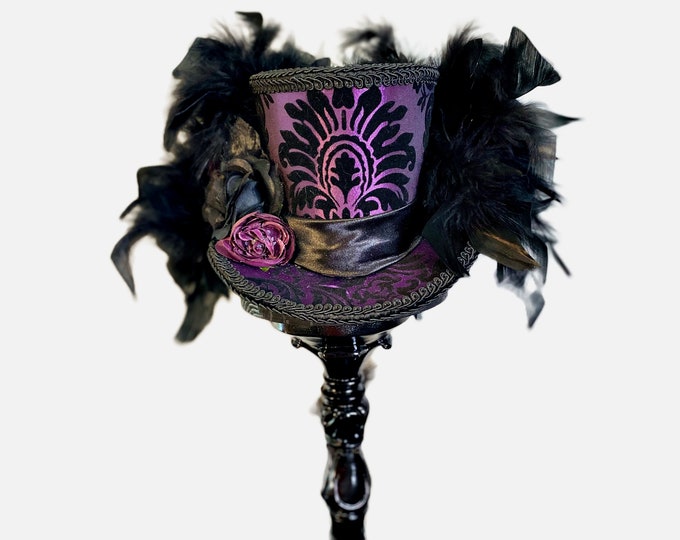 Purple Damask Mini Top Hat, Gothic Mini Top Hat