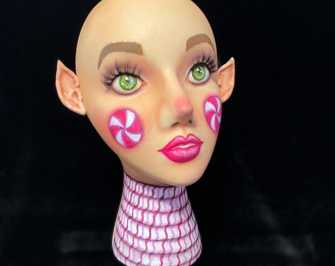 Pastel Peppermint Elf Mannequin Head, Christmas Mannequin