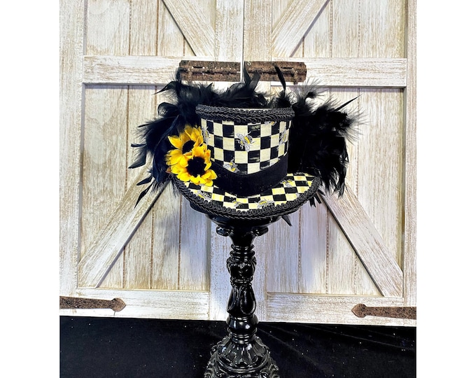 Checked Bee Mini Top Hat, Bumblebee Mini Top Hat