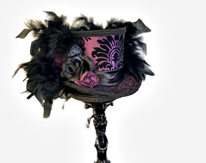 Purple Damask Mini Top Hat, Gothic Mini Top Hat