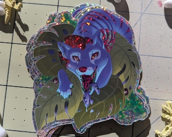 Thylacine | Tasmanian Tiger | Monstera | Glitter Sticker