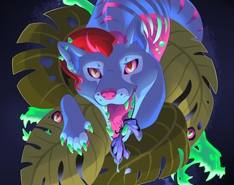 Thylacine | Tasmanian Tiger | Monstera | Poster Print