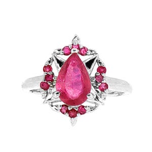 Natural Ruby Gemstone 925 Sterling Silver Pears Ring Top Blood Red Size 7