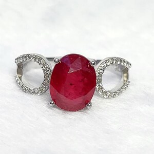 925 Sterling Silver Natural Ruby Gemstone Ring Oval Top Blood Red Size 7