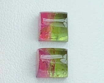 5.70 Carat Bi-Color Tourmaline Cabochon Pair: Afghanistan Gemstones,7*6.3*5 mm