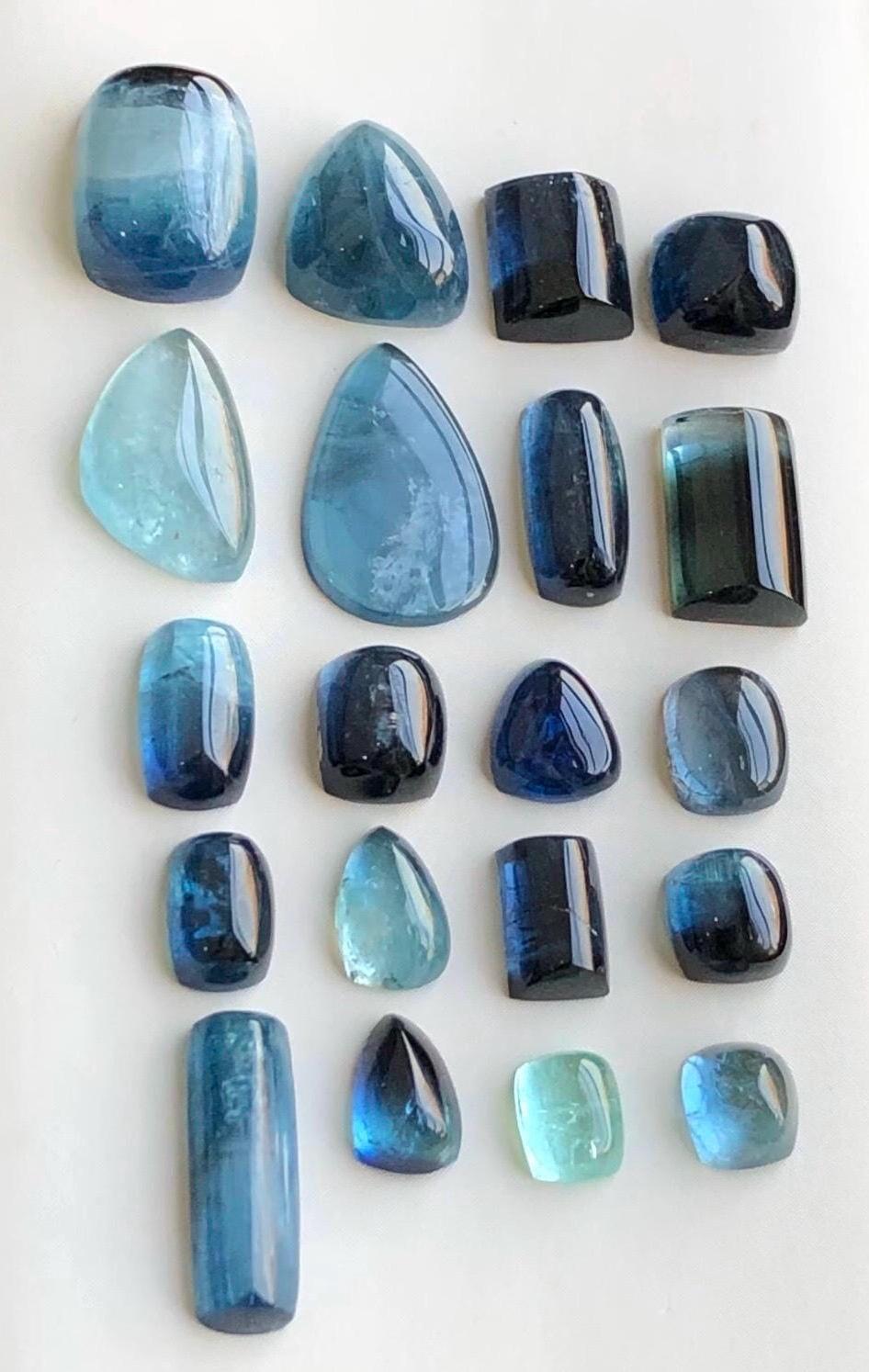 Afghan Blue Tourmaline Cabochons: 34 Carats, 13.5-5mm Gemstone