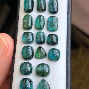 Afghan Tourmaline Cabochons: Green-Blue Polished Gemstones, 31 Carats,7.2 to 11.8 mm