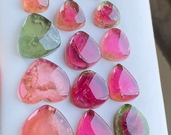 Afghan Tourmaline Cabochon Lot: Pink Bicolor Gemstones, 48 Carats (7.1-13.2mm)