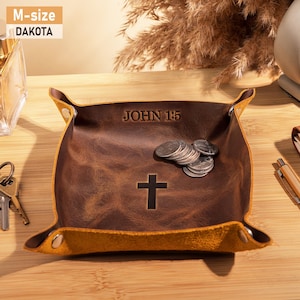 Best Confirmation Gift – Personalized Leather Tray with Name and Bible Verse, Christian Confirmation Keepsake, Custom Leather Catchall Tray