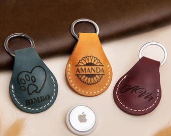 Air Tag Holder, Leather Air Tag Keychain, Apple Air Tag Keychain, Leather Air Tag Case, Personalized Gift