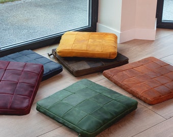 Leather Seat Cushion, Unique Home Decor, Floor Cushion, Custom Size, Floor Pillow, 7 Colors, Color Combination Available