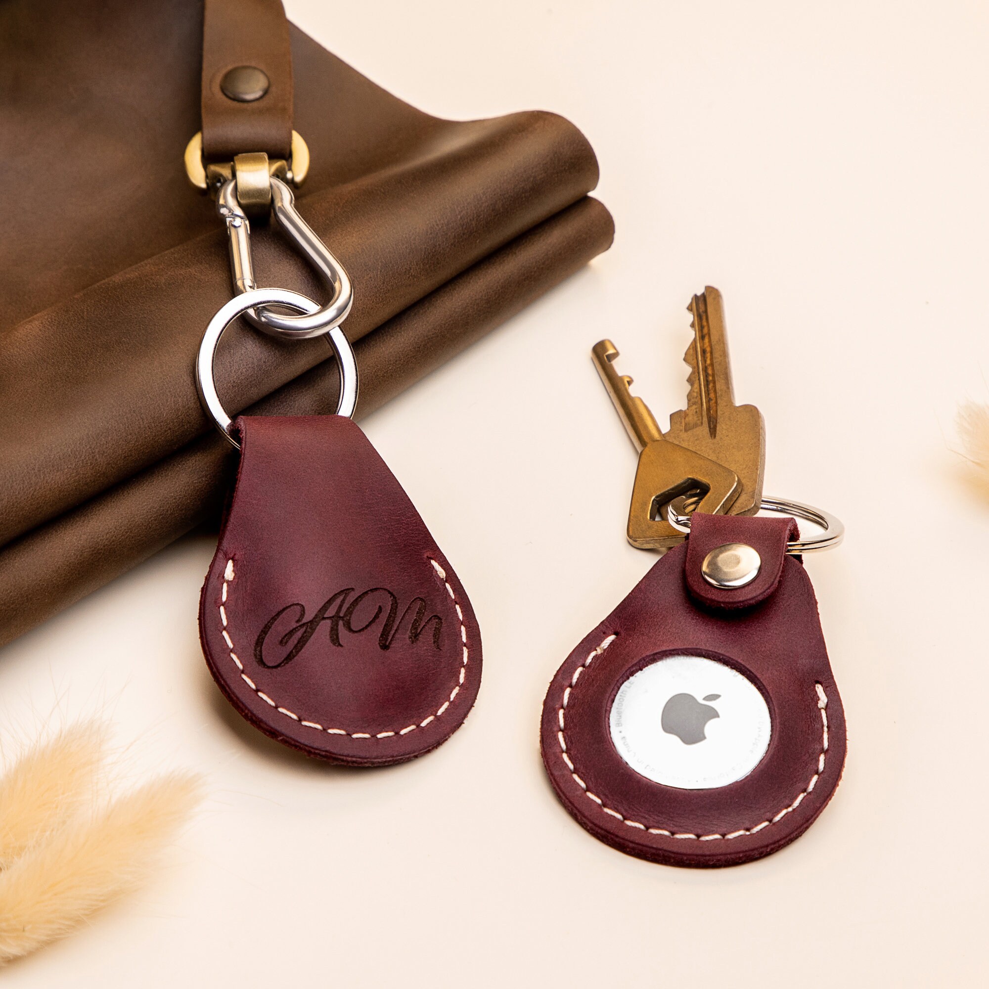 Leather Air Tag Keychain, Apple Tag Keychain, Leather Air Tag Keychain