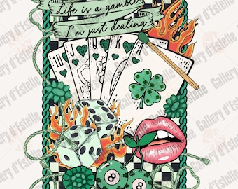 Life Is A Gamble Western Collage PNG, Retro Cowgirl Casino Graphic, Wild West Rodeo Art, Edgy St Patrick's Day Country Shirt Design