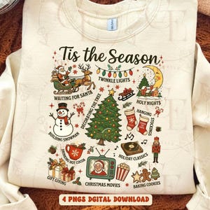 Tis the Season Christmas Collage PNG, Festive Santa Tree Graphic, Trendy Holiday Shirt Design