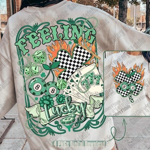 PNG "Sintiendo suerte", collage retro de casino del oeste, gráfico de rodeo vaquero, diseño de camiseta vanguardista para el Día de San Patricio