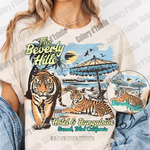 Retro Beverly Hills Coastal Tiger PNG, Vintage California Summer Graphic, Trendy Tropical Beach Shirt Design