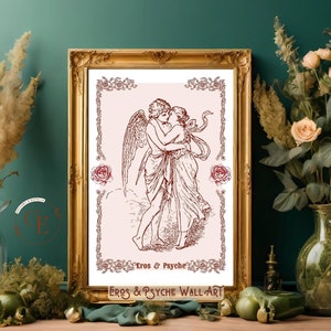 Eros & Psyche Wall Art, Greek Cupid Romantic Set, Vintage Hellenic Mythology-Inspired Design, Elegant Home Decor