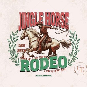Vintage Jingle Horse Rodeo PNG | Retro Cowboy Western Christmas Design for Country Holiday Fashion & Gifts
