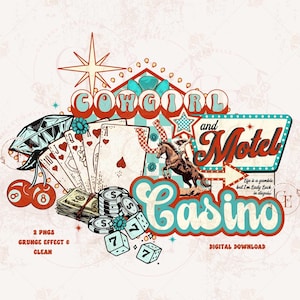 Cowgirl Casino and Motel Country PNG, Western Cowgirl Casino PNG, Retro Lucky Cowgirl Gambling PNG, Trendy Cowgirl Checkered  Shirt Design