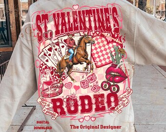 St. Valentines Rodeo Western PNG, Retro Cowboy Casino Collage, Love is a Gamble Art, Wild West Rodeo Graphic, Trendy Country Shirt Design