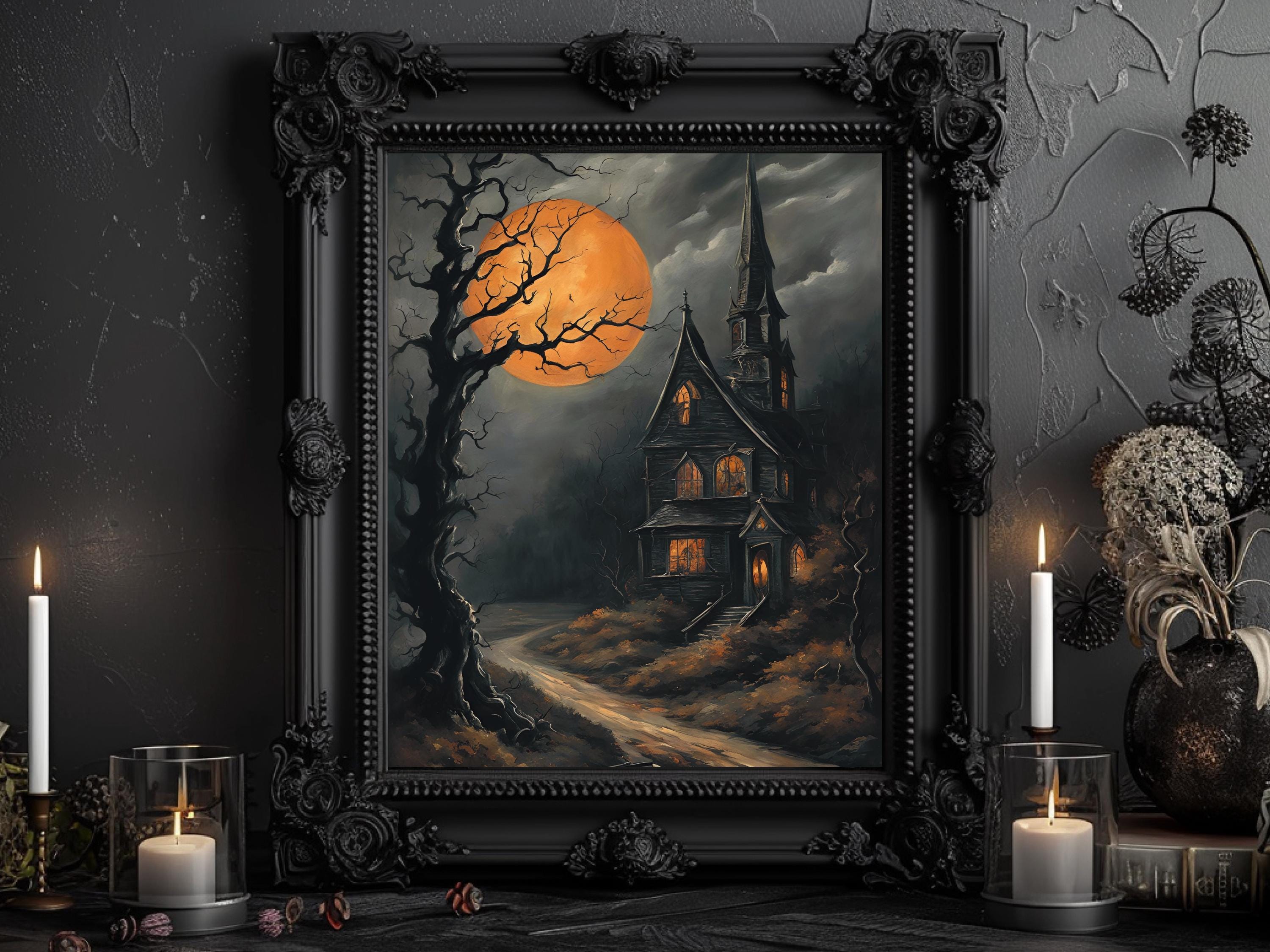 Haunted Castles Art Set, Victorian Gothic Halloween Decor, Dark