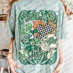 Feeling Lucky PNG, Retro Western Casino Collage, Cowboy Rodeo Graphic, Edgy St Patrick’s Day Shirt Design image 9