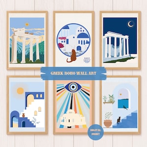 Greek Boho Wall Art Digital Print Bundle, Greek Home Decoration, Summer Vibes, Hellenic Culture, Mediterranean Art Decor