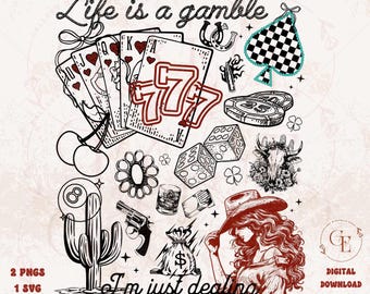Life is a Gamble Country PNG, Western Casino Cowgirl Playing Cards Graphic, Trendy Cowgirl Shirt Design
