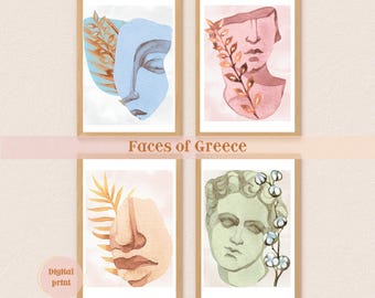 Faces of Greece Wall Art, Minimalist Greek Home & Office Decor, History Lovers Gift
