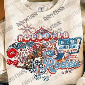 American Rodeo Western Collage PNG, Retro 4th of July Cowboy Casino Shirt Design image 6