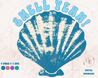 Shell Yeah PNG, Summer Beach Vibes Graphic, Retro Seashell SVG, Trendy Mermaid Girl Shirt Design
