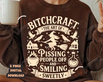 Retro Bitchcraft PNG, Funny Snarky Witch Halloween Graphic, Spooky Feminist Witchcraft Quote, Sarcastic Adult Humour Shirt Design