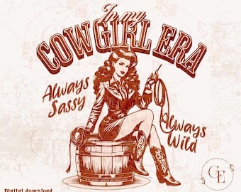 In My Cowgirl Era Country, png, pittige retro western cowgirl-afbeelding, rustiek trendy landelijk shirtontwerp