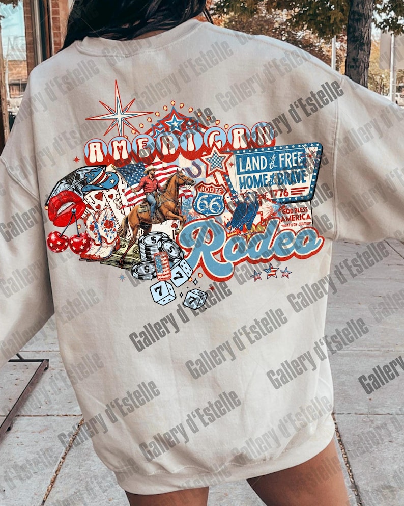 American Rodeo Western Collage PNG, Retro 4th of July Cowboy Casino Shirt Design image 9