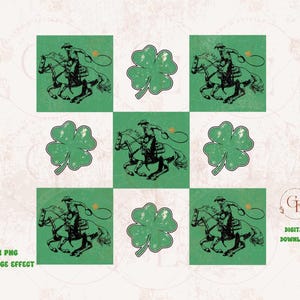 Western St. Patrick&#39;s Day Checkered PNG | Lucky Shamrock Cowboy Rodeo Design for Trendy Shirts & Country Fashion
