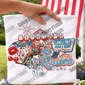 American Rodeo Western Collage PNG, Retro 4th of July Cowboy Casino Shirt Design image 8